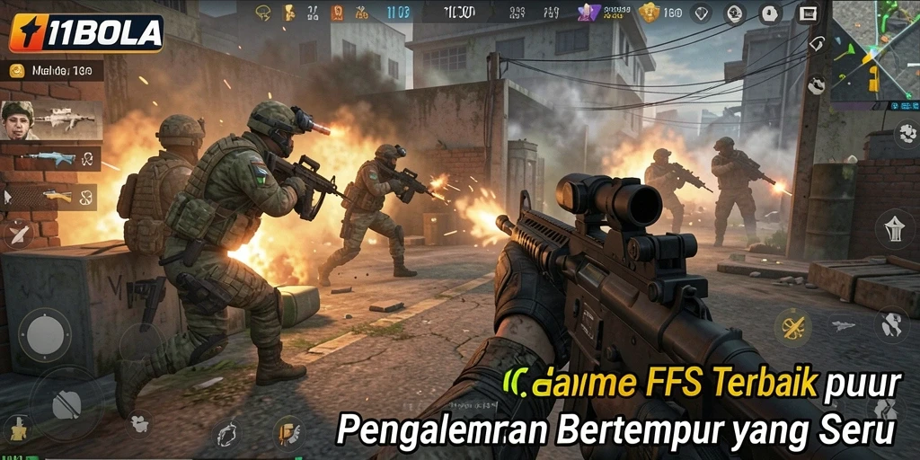 Tampilan gameplay seru dari 11BOLA dengan aksi menembak yang intens.
