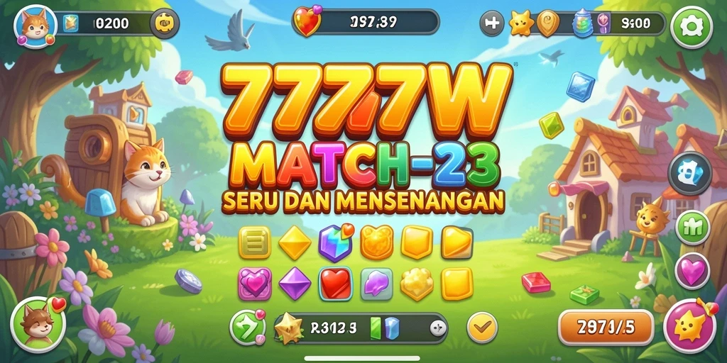 Tampilan gameplay seru dari 7777W dalam permainan Match-3.