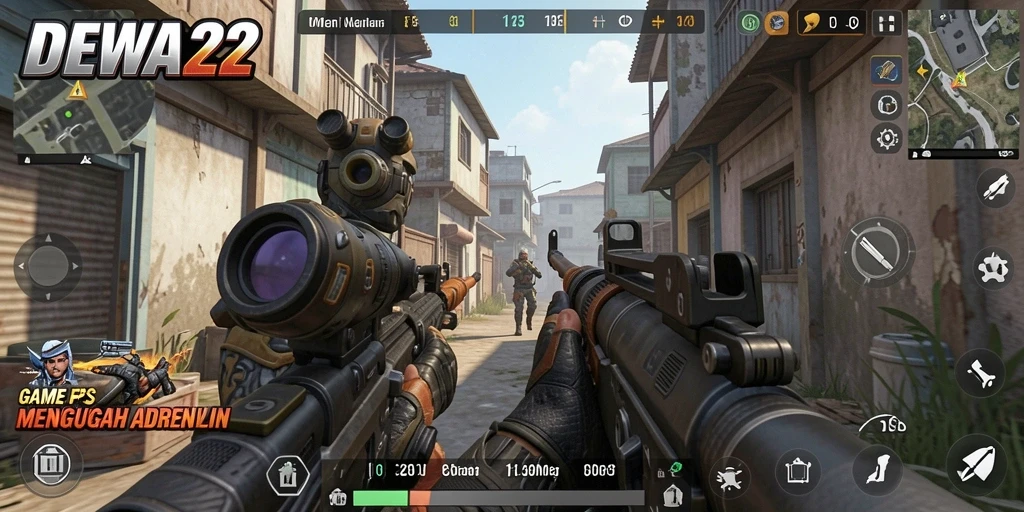Screenshot gameplay DEWA22 menampilkan aksi menembak yang seru.