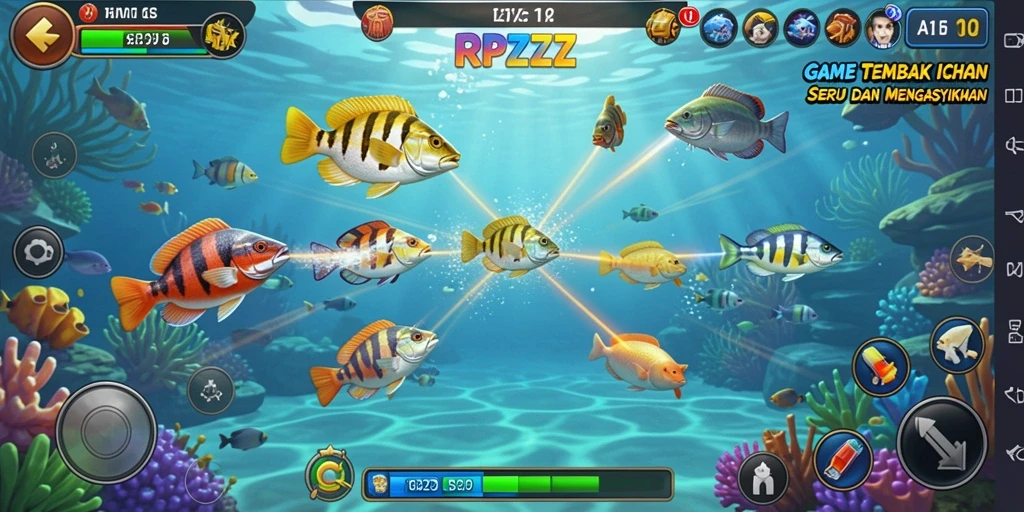 Tampilan gameplay RPZZZ menembak ikan yang seru dan menarik.