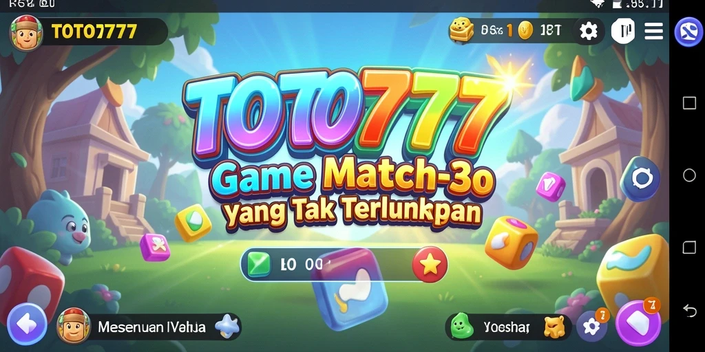 Screenshot utama TOTO777 menampilkan serunya gameplay Match-3 yang penuh warna.